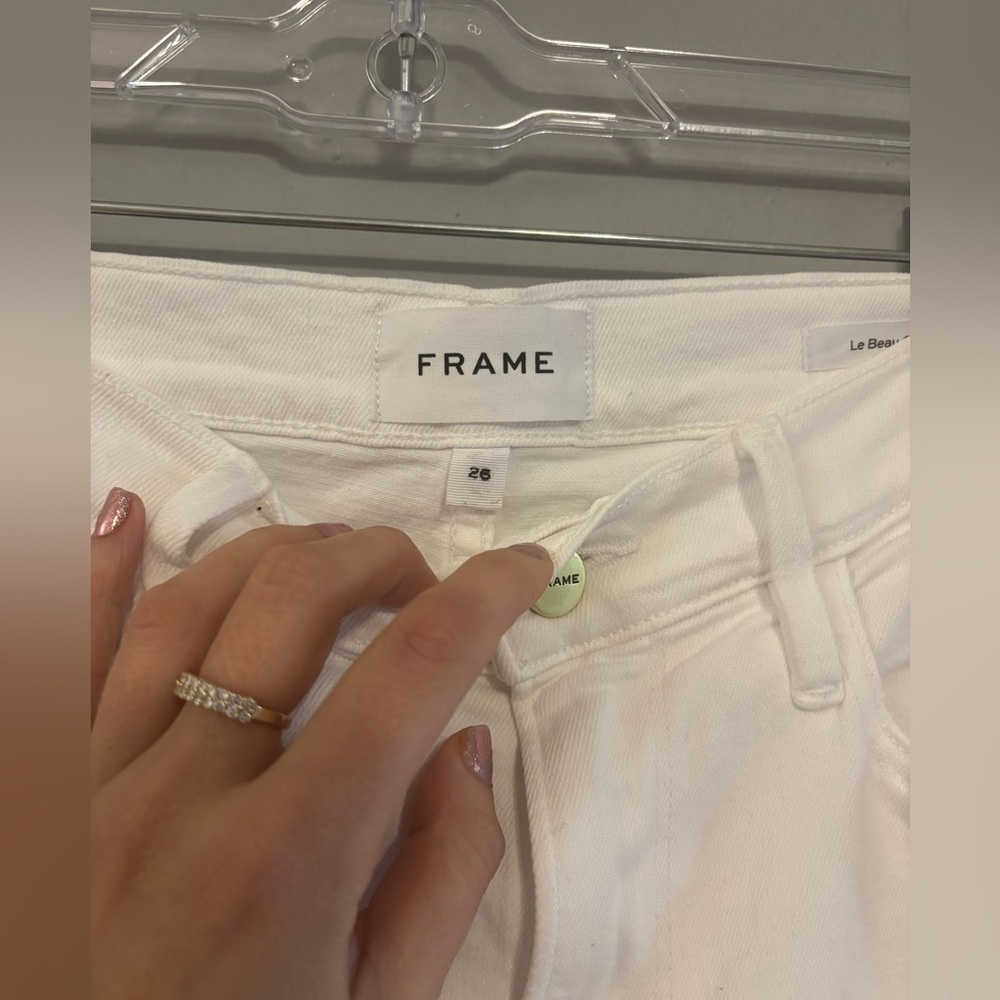 Frame Le Beau Cropped Distressed High Rise Slim Leg Jeans in White Size 26 - Picture 3 of 5